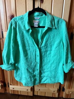 Talbots Linen Button-Front Shirt - Mint Green